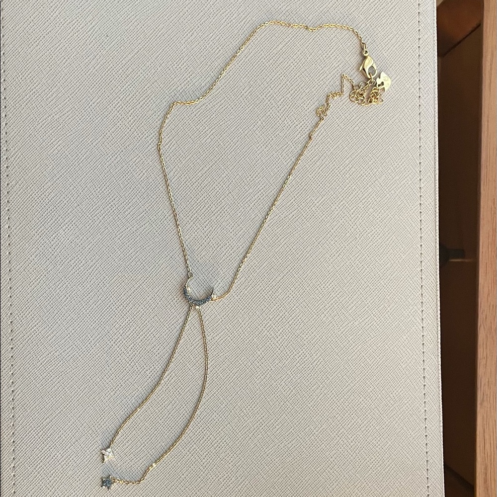 Swarovski Duo Moon Y Necklace, Teal, Mixed Plating